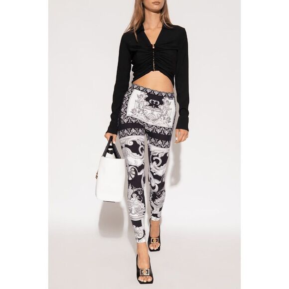 Versace Silver Gray White Black Baroque-Printed Leggings Size 38 2 XS NWT - Picture 14 of 16